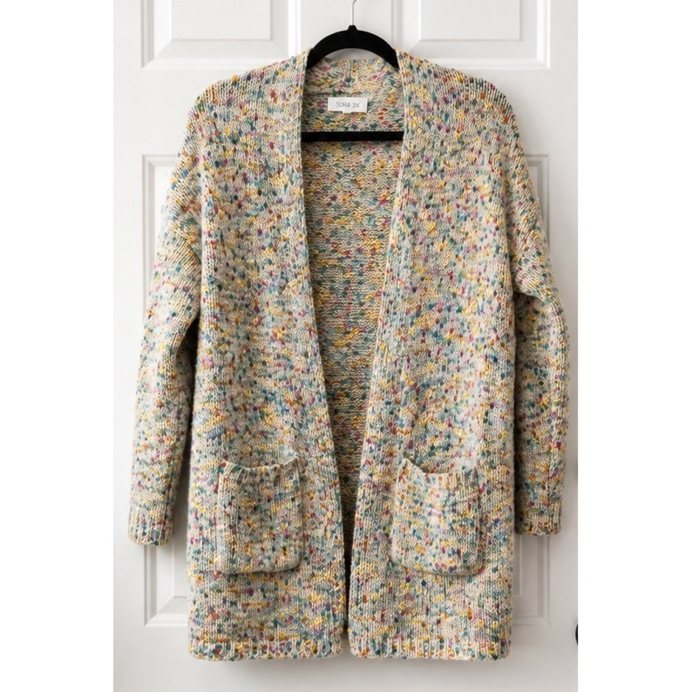 Sienna Sky Womens Small Multi Color Confetti Knit Open Front Cardigan Sweater